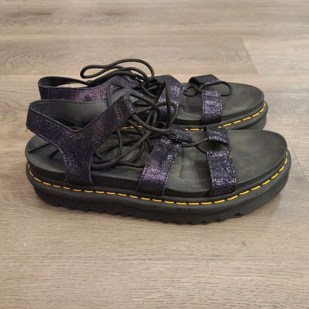 Dr. Martens Nartilla II Gladiator Sandals Black Iridescent Crackle Size 11